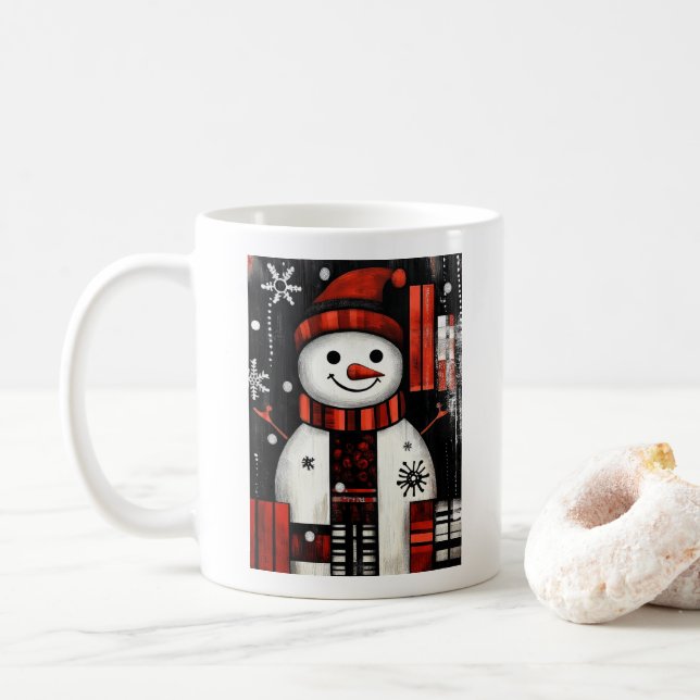 Mug Snowman Rouge, Noir & Blanc Gite Cheval (Avec donut)