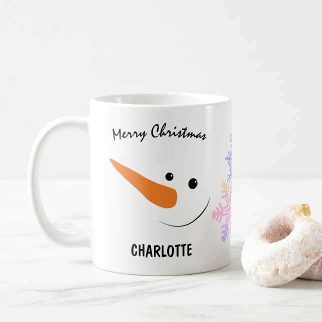 Mug Snowman Souriant Avec Long Nez, Joyeux Noël (Avec donut)