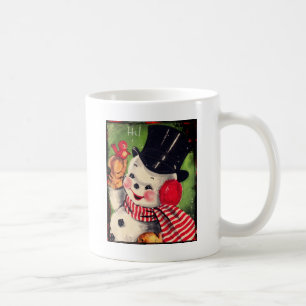 Mug Snowman vintage avec un Oiseau Rouge