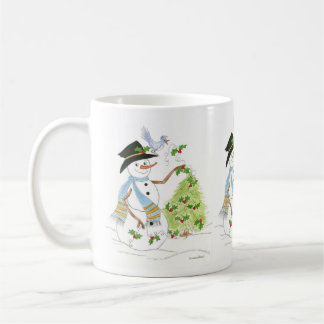 Mug Snowman with a Bluebird