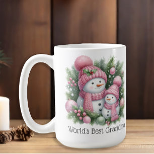 Mug Snowman World's Best Grandma Pink Green Christmas