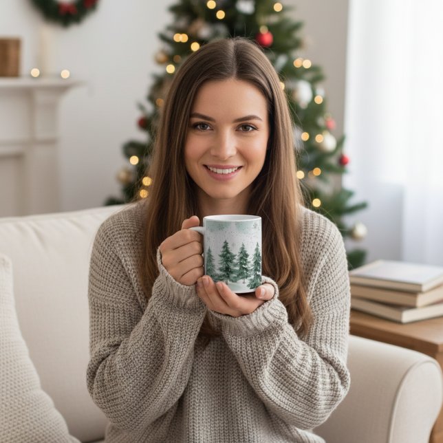 Mug Snowy Pine Tree Winter Scene | Christmas Gift   (Cozy up with this snowy pine tree mug,perfect for winter mornings and festive holiday vibes)