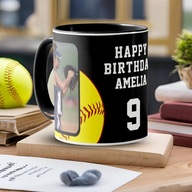 Mug Softball Ball Happy Birthday 2 Photos (Créateur téléchargé)
