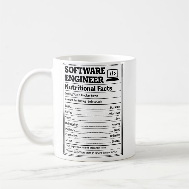 Mug Software Engineer Nutritional Facts Funny Coding (Gauche)