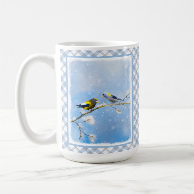 Mug Soirée Grosbeak Peinture - Cute Original Chien Art (Gauche)