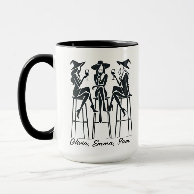 Mug Soirée Vin Personnalisée Moderne, Élégante Sorcièr (Gauche)