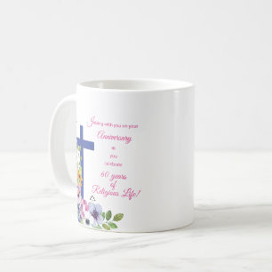 Mug soixantième Anniversaire, nonne, croix religieuse