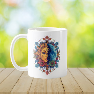 Mug Soleil et Lune Psychedéliques Art Floral Boho