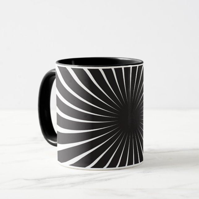 Mug Soleil noir et blanc de la spirale rétro (Devant gauche)