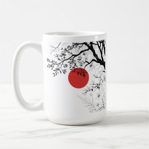 Mug Soleil Rouge Japonais & Art de l'Arbre au Pinceau