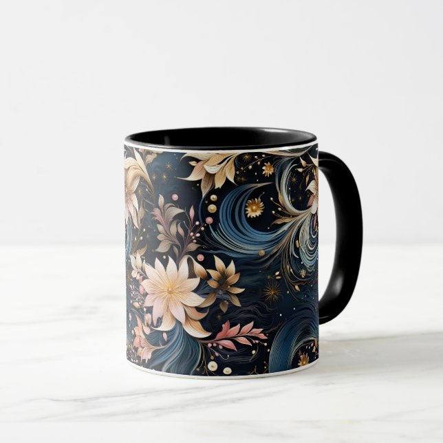 Mug Sophisticated Gold Flowers On Navy Blue (Devant droit)