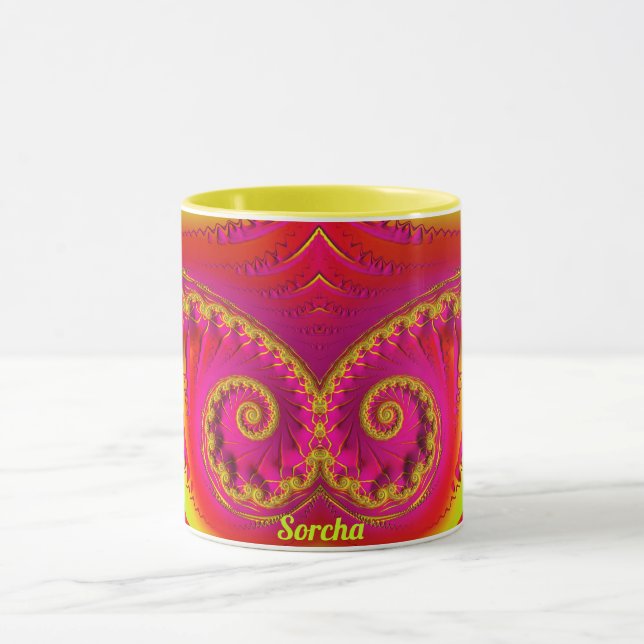 Mug SORCHA ~ HOT CRAZY 3D Fractal ~ Rose Rouge Jaune (Centre)