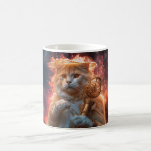 Mug Sorcier Chat Avec Bâton Magique Parmi Les Flammes