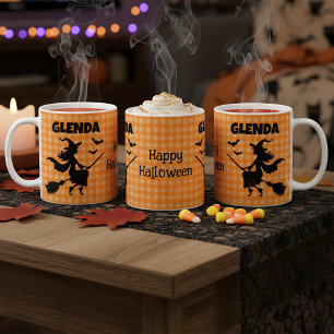 Mug Sorcière d'Halloween & Chauves-souris Orange Carre