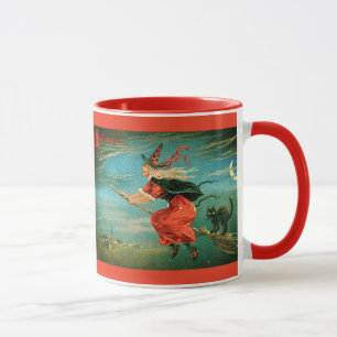 Mug Sorcière d'Halloween vintage avec chat noir
