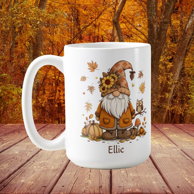 Mug Sorties d'automne du Citrouille Gnome de Thanksgiv (Autumn/fall gnome mug personalized with a name)