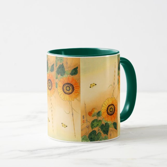 Mug SOUFFLE, BOUTEILLE, FEUILLE VERT Floral japonais (Devant droit)