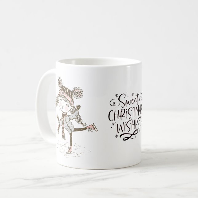 Mug Souhaits de Noël doux Patinage sur glace (Devant gauche)