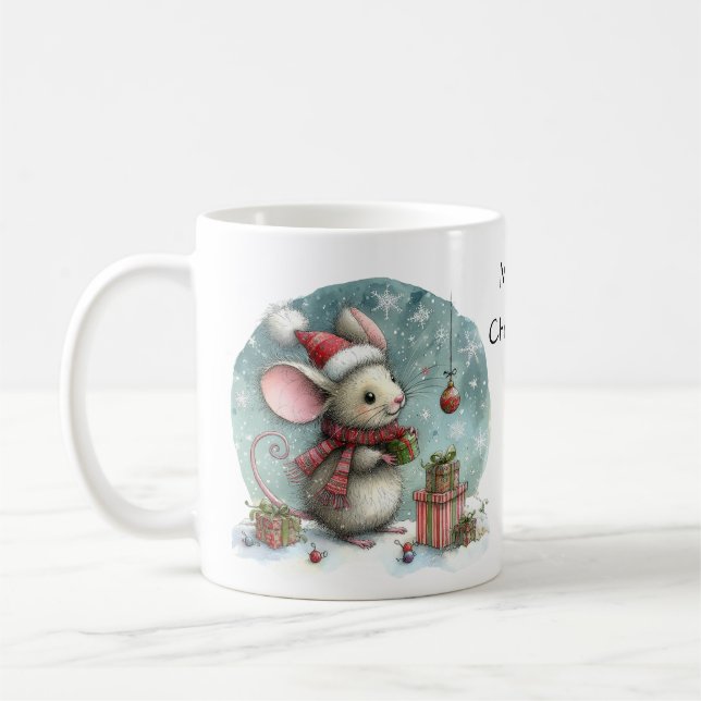 Mug Souris mignonne à Santa Hat avec des cadeaux enrob (Gauche)