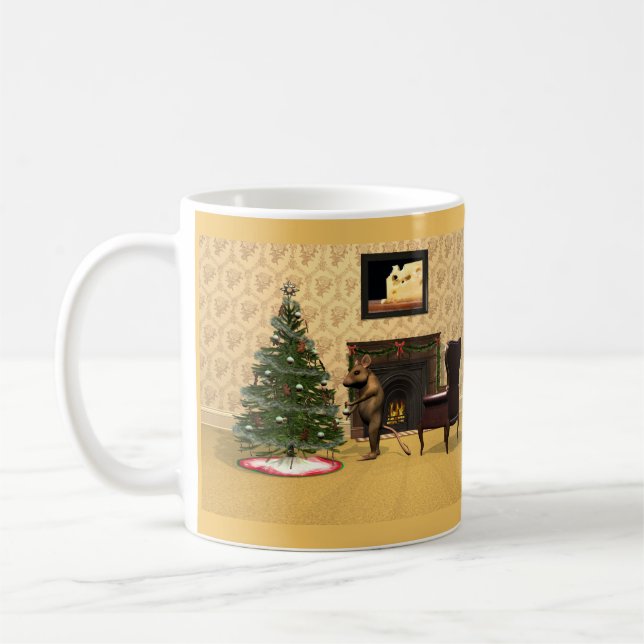 Mug Souris mignonne décorant un arbre de Noël (Gauche)