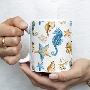 Mug Sous la mer bleu et or personnalisé