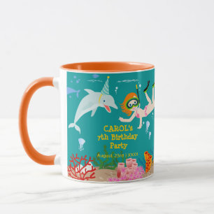 Mug Sous la mer dauphins et fête d'anniversaire fille