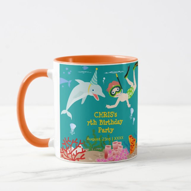Mug Sous la mer dauphins et fête d'anniversaire garçon (Gauche)