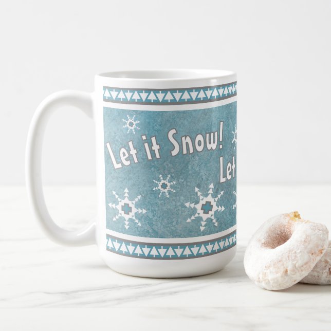 Mug Southwest Winter Snowflakes Personnalisé Bleu (Avec donut)