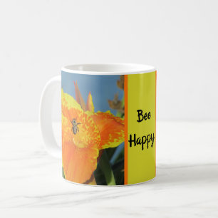 Mug Soyez heureux Joyeux Lily Photo Bee Pun Orange Fle