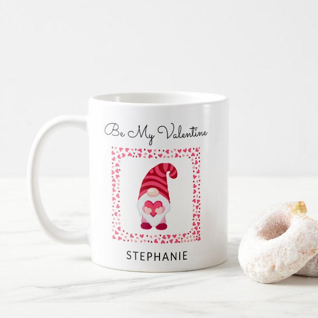 Mug Soyez ma Saint Valentin mignonne Gnome avec coeur  (Avec donut)