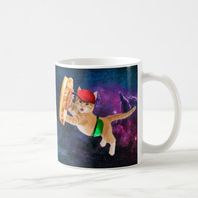 Mug Spatiale chat avec casquette et sac à dos (Droite)