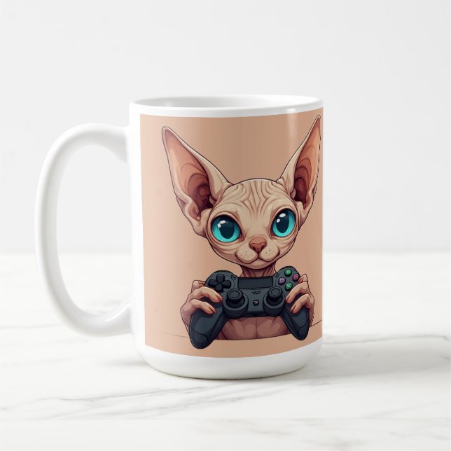 Mug Sphynx Cat Holding Game Controller (Gauche)