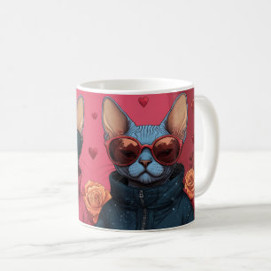 Mug Sphynx Chat avec Coeur Roses Saint-Valentin