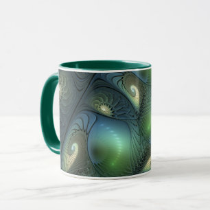 Mug Spirales Turquoise Beige Vert Abstrait Fractal Art