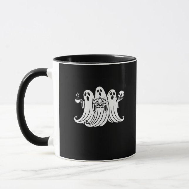 Mug Spooky Coffee Sipping Pumpkin Holding (Gauche)
