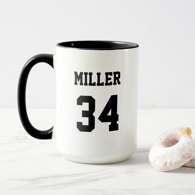 Mug Sports Jersey noir et blanc moderne Custom (Avec donut)