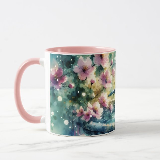 Mug Spring Bird Bath Watercolor (Gauche)