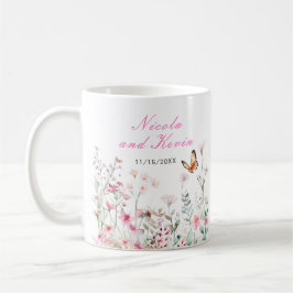 Mug Spring Deep Pink Butterfly Floral Wedding