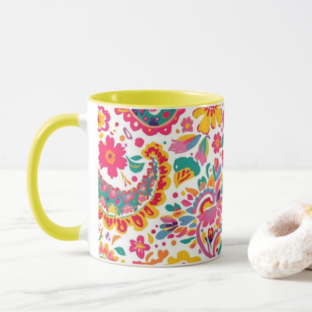 Mug Spring Floral Paisley (Avec donut)