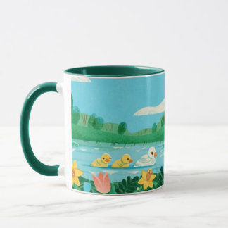 Mug Spring Harmony – Whimsical Duck Family by the Lake
