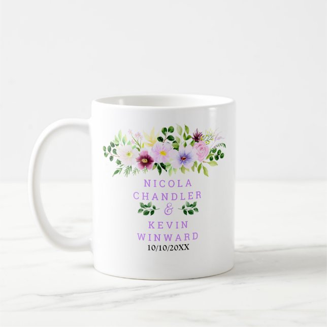 Mug Spring Purple Flowers with Foliage Wedding (Gauche)