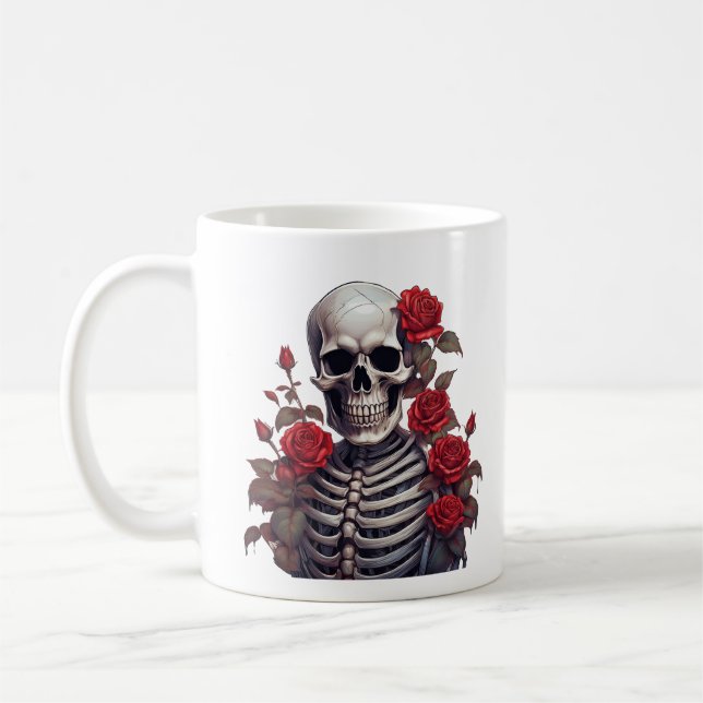 Mug Squelette Avec Roses Rouges (Gauche)