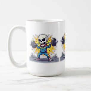 Mug « Squelette de dessin animé mignon haltérophile •