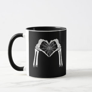 Mug Squelette Mains Cobweb Coeur (Blanc) Classique