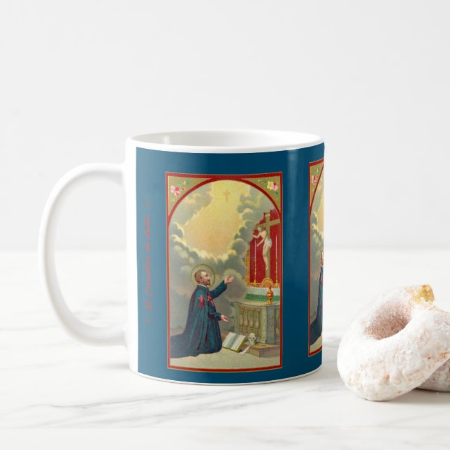 Mug St. Camillus prier avant un crucifix (M 020) (Avec donut)