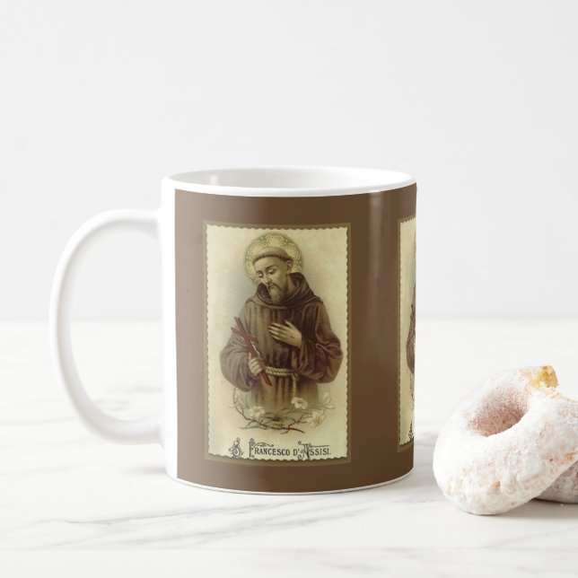 Mug St Francis du saint patron d'Assisi des animaux (Avec donut)