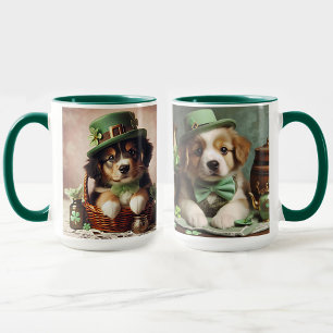 Mug St Patrick's Day Cute Irlandais Chiots Brown et bl