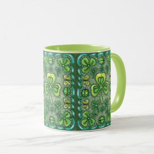 MUG ST. PATRICK'S DAY FOLK ART SHAMROCKS N'LADYBUGS (Devant droit)