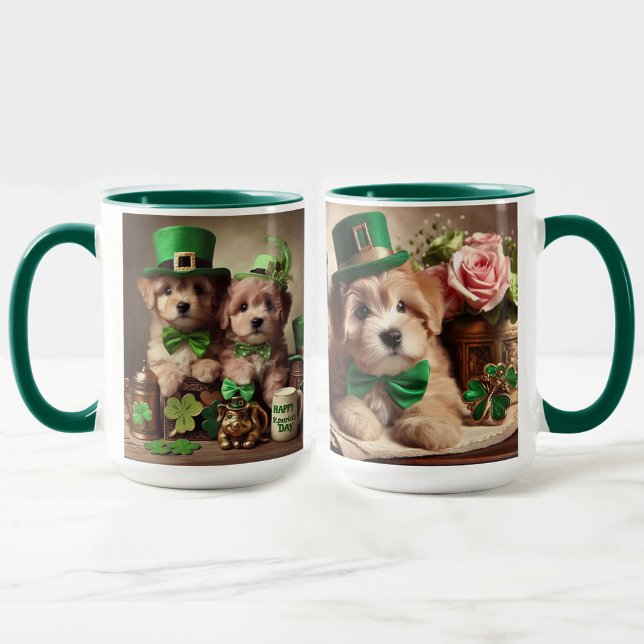 Mug St Patrick's Day mignonne Irlandais Teddy Bear Chi (St Patrick's Day Cute Irish Teddy Bear Puppies Mug)