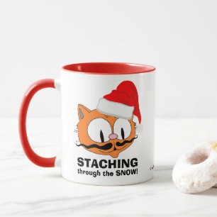 Mug Staching dans la neige ! Chat à moustache humouris